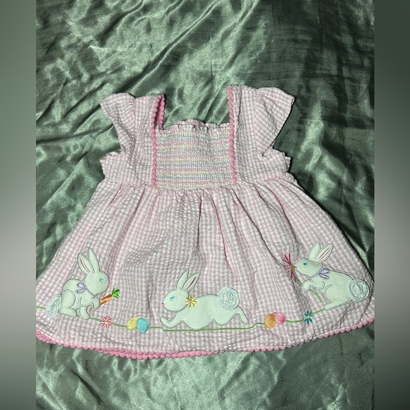 Good Lad Other - Good Lad Pink Gingham Seersucker Baby Dress with Bunny Embroidery Size 18 months